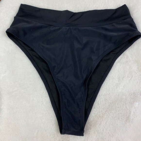 NEW Black 2 Piece Bikini Swimsuit Bandeau High Waist‎ French Cut, size XL - Picture 4 of 11